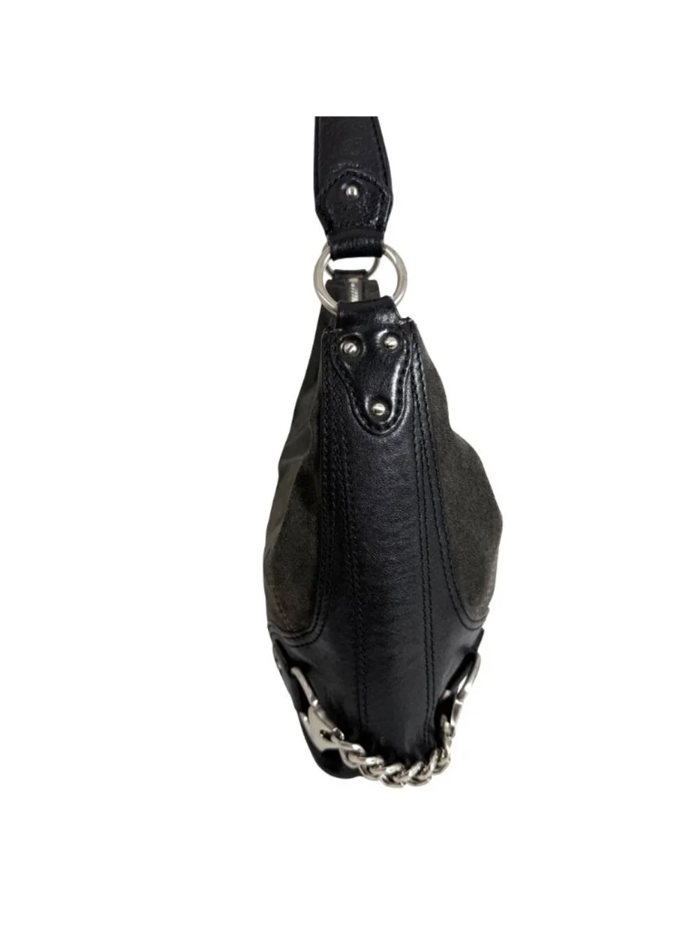 Michael Kors Saratoga Gray Suede Hobo Bag w Chain Side Accents - Picture 8 of 15